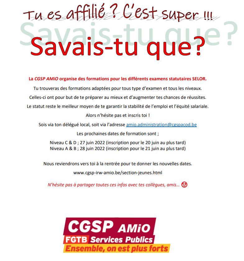 Formation SELOR Jeunes AMiO